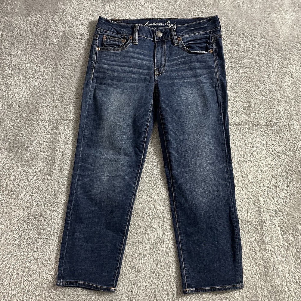 American Eagle Jeans Womens Size 4 Boy Fit Blue Denim Dark Wash Stretch Low Rise